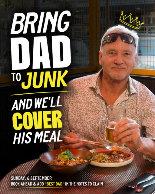 He’s been there for the big stuff, and the little stuff. ✨
The lifts, the fixes, the advice (even when you didn’t ask).

This Father’s Day, make it about him. Bring Dad to JUNK and we'll shout him a complimentary meal. 

Just book ahead and pop “Best Dad” in your booking notes to claim his complimentary main. 

Spots will fill fast, lock in your table now for Sunday, 6 September. 

Link in bio. 

T&Cs apply. 

#fathersday #dadsday #asiancuisine #asianfusion #sunshinecoastbusiness #sippydowns