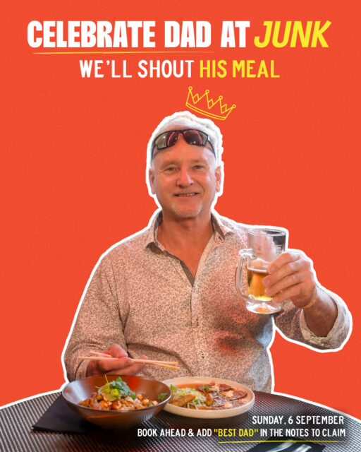 Dad's favourite meal? The one he doesn't have to pay for. 😉

This Father's Day, treat the man who's always looked after everyone else.

Bring him to JUNK and we’ll shout him a complimentary meal.

Don't wait until the last minute, Father's Day bookings always fill fast.

Just make sure you include “Best Dad” into your booking notes when reserving your table!

Book your table now on Sunday, 6 September. 

Head to the link in bio. 

T&Cs apply. 

#fathersday #asiancuisine #asianfusion #sunshinecoastbusiness #sippydowns #maroochydore