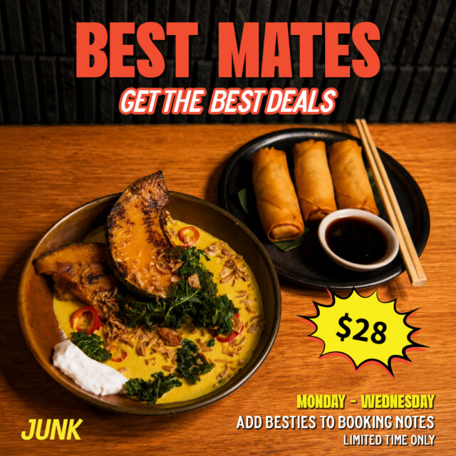 THAT $28 IS LOOKING PRETTY GOOD RIGHT NOW. 😏

You get our best-selling Pumpkin Curry + 3 Veg Spring Rolls.
We reckon that’s a pretty solid reason to head to JUNK.

📅 Monday–Wednesday, Lunch & Dinner
📍 JUNK Maroochydore | Dine in only

 Book ahead and write BESTIES in your booking notes. 

Head to the link in bio. 

#bestmatesdeal #pumpkincurry #vegspringrolls #asiancuisine #asianfood #maroochydore #springrolls