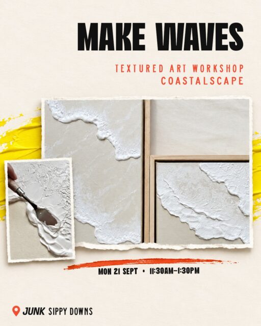 MAKE WAVES. Then take them home.🌊🎨

Join Monique Ford at JUNK Sippy Downs for a relaxed two-hour textured art workshop.

You’ll be guided step by step and leave with your finished 30cm x 30cm coastalscape in a wooden frame.

📅 Monday 21 September
⏰ 11:30am-1:30pm 
💰 $120 Including small bites and one drink

🎨 No experience needed.
🔞 Ages 16+.

Book now. Link in bio 

Please contact the organiser before the workshop with any dietary requirements. 
@moniqueartwork 

Bookings are non-refundable, but tickets can be transferred to another person.

#coastalscape #texturedartworksho #artworkshop #sunshinecoast