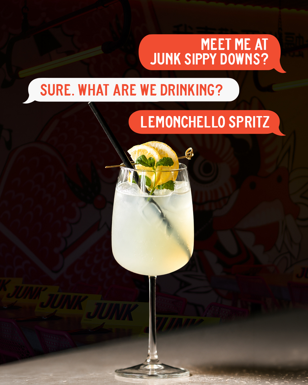 POV: You said you'd only have one.🍋🥂

Our Lemonchello Spritz is pouring for a limited time this August, bringing all the citrusy sparkle your month needs.

Don't wait until September to wish you had one. 😉

🍹 Available this month only at Junk Sippy Downs. 

#lemonchellospritz #augustspecial #cocktailspecial #asiancuisine #asianfusion #sunshinecoastbusiness #sippydowns